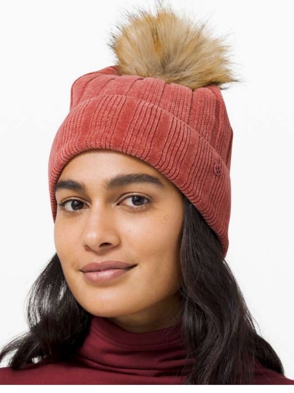 lululemon athletica Ribbed Pom Beanie in Dusty Rose with Faux-Fur Pom